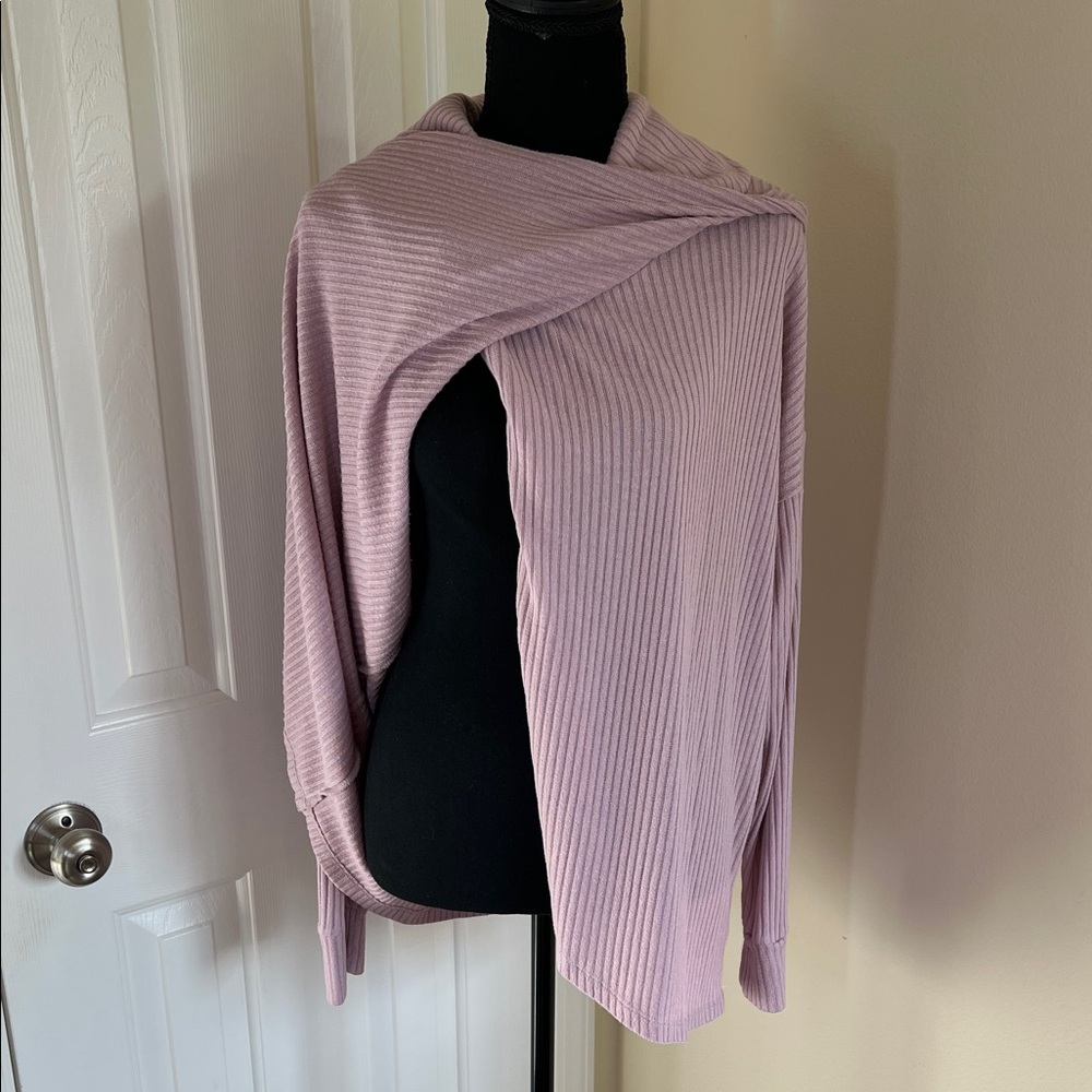 Pink Ribbed Cowl Neck Sweater - Picture 2 of 3